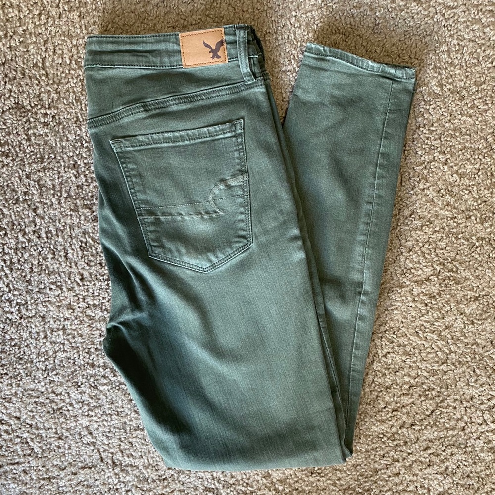 Green American Eagle High Rise Jeggings